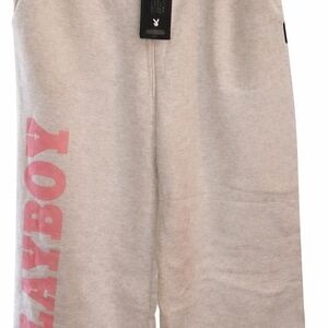 PLAYBOY Kids Light Gray Joggers with Pink Logo